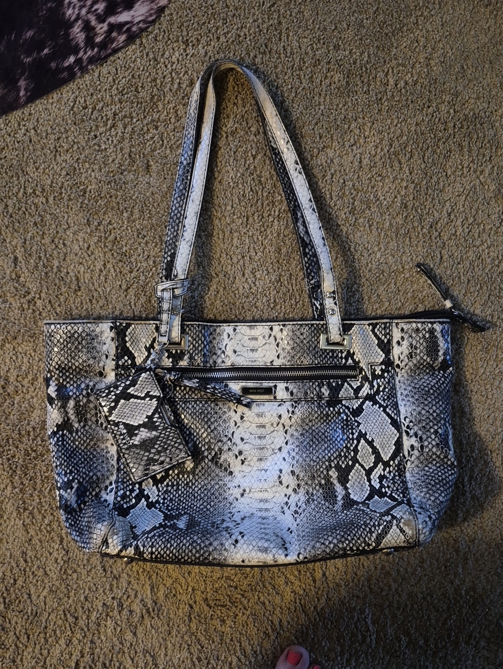 Nine West Black and White Snake-Print Tote
